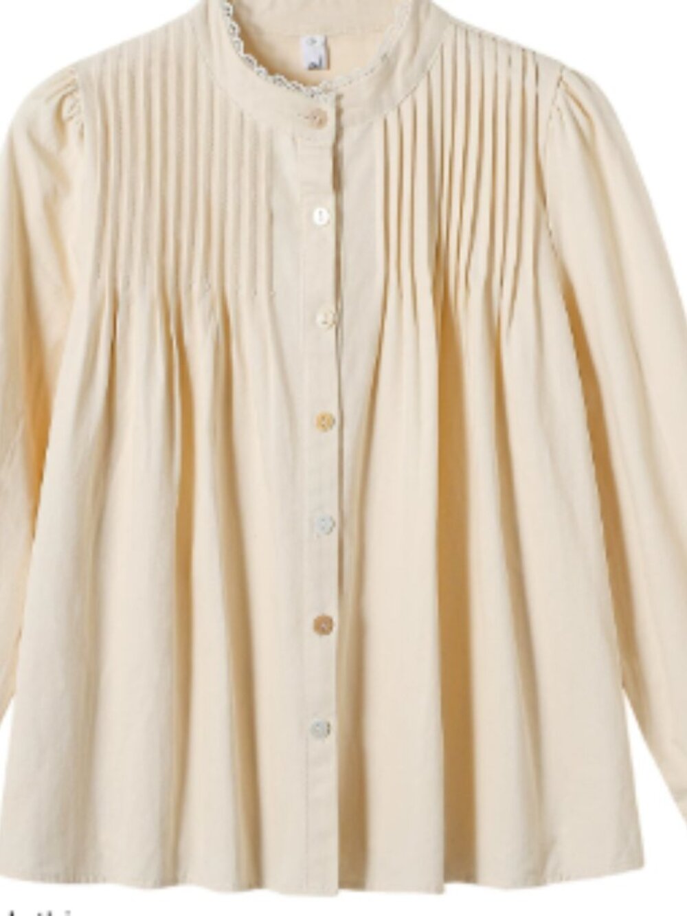 Cream Pleated Stand Collar Blouse